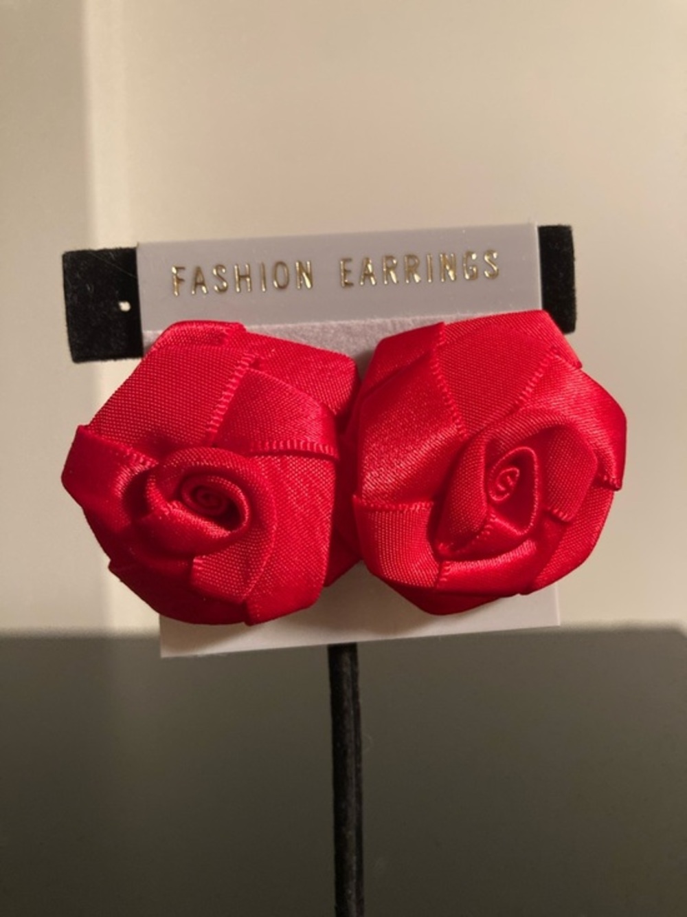 Fashion Jewelry Red Satin Rose Stud Earrings